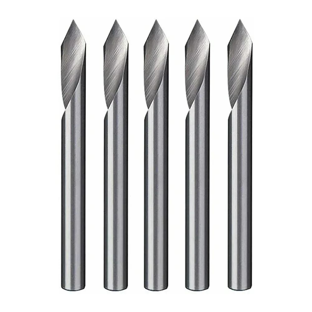 5Pcs 1/8 30/60 Degree Single Flute Tungsten Steel Milling Cutter Bit V Groove Engraving Tool Flat Bottom CNC Spiral Router Bits