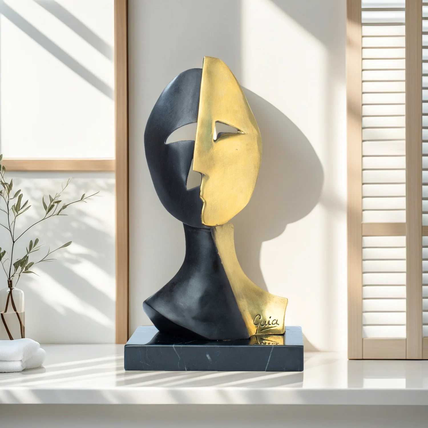 

27cm Modern Art Bronze Mask Statue Beautiful Guia Mask Bronze Sculpture Famous Handcrafts Home Decor Collection