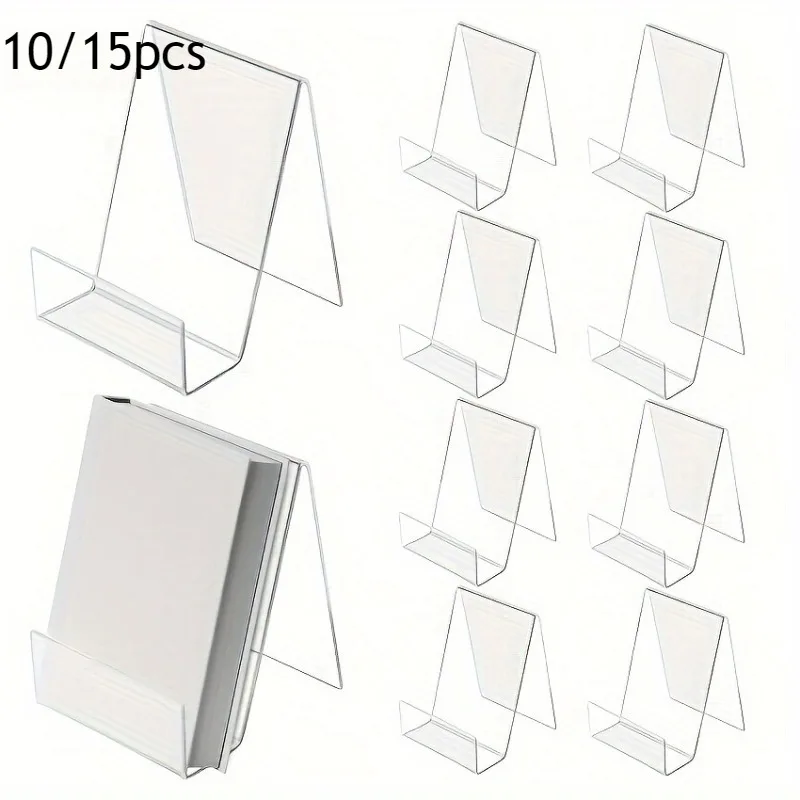 10/15pcs Clear Acrylic Display Easel Holder Contemporary Plastic Bookshelf for Pictures Book Sheet Music Notebooks Art Works CDs