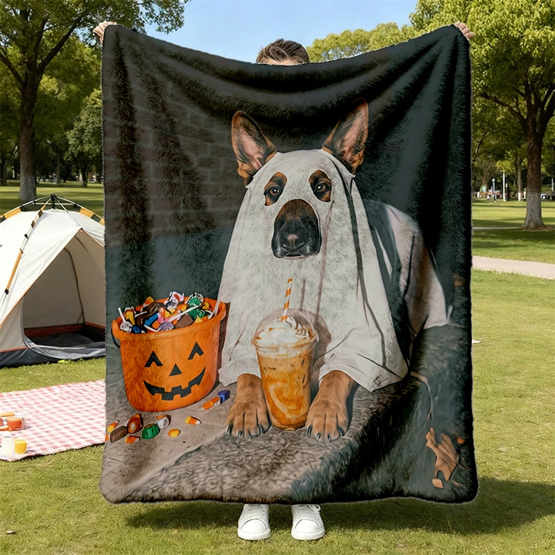 German Shepherd Dog Halloween Flannel Blanket, Iced Coffee Dog Mom Flannel Throw, Funny Mothers Day Gifts