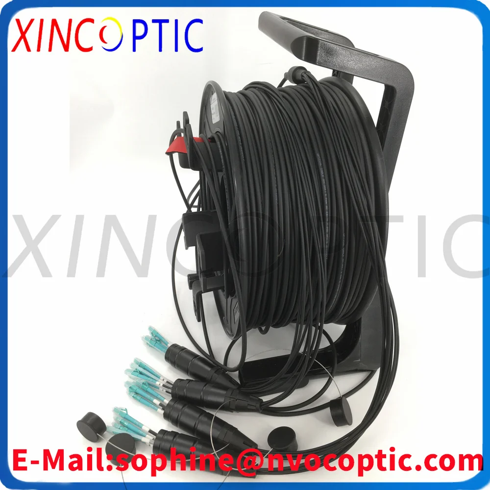 8F، MM، OM3-300,50/125,5.0mm، 8Cores LC/UPC TPU سلك تصحيح الألياف البصرية المدرعة كابل أسود، 100M 120M150M 180M مع طبل PCD310/لفة #1