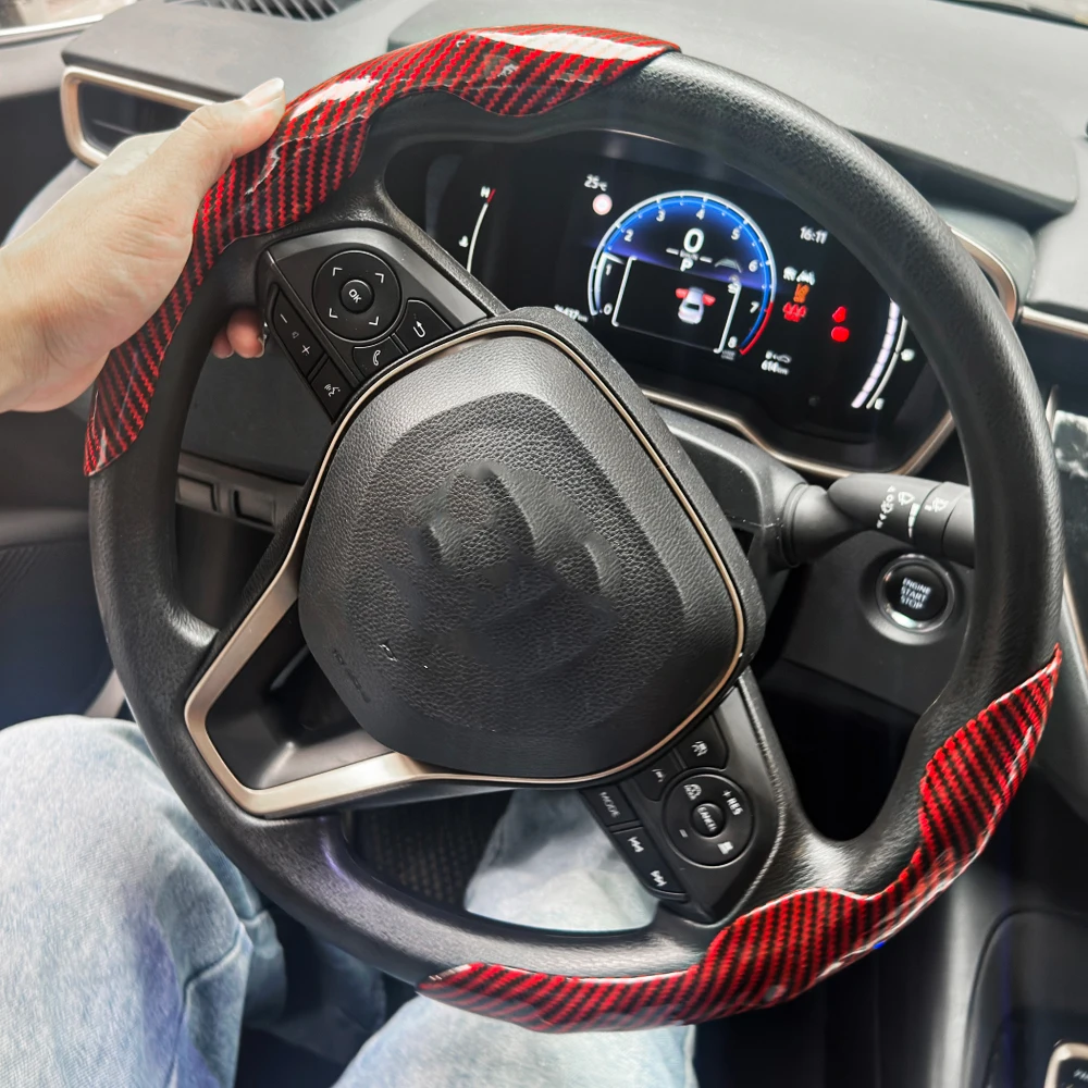 2PCS Carbon Fiber Silicone Car Steering Wheel Cover Custom Anti-skid Booster Cover Auto Accessories 38cm For Auto Deco 2024