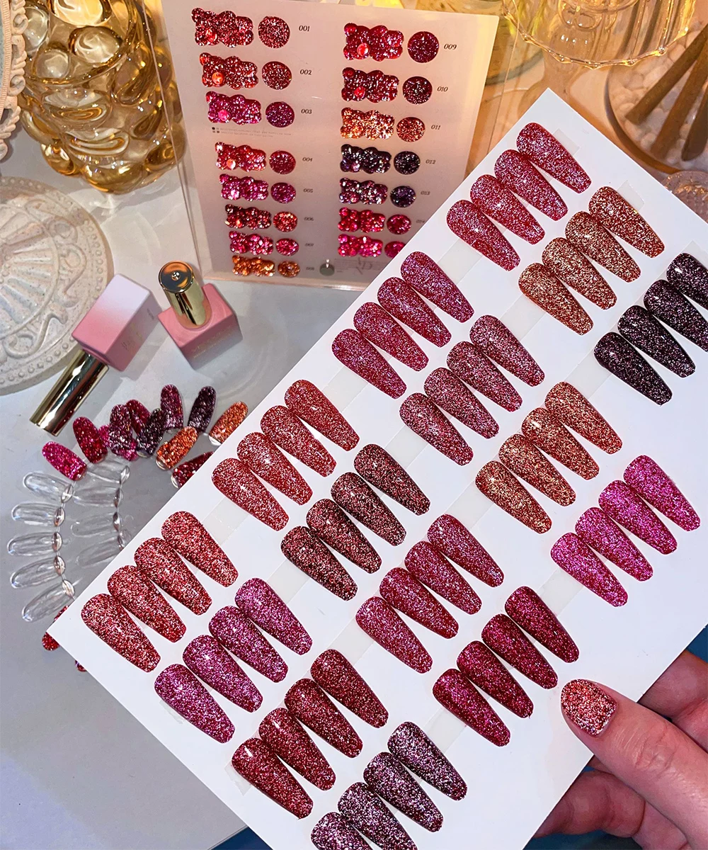 Vendeeni 15 Farben/Set Roter Glitzer-Broken-Diamond-Gel-Nagellack Semi-Permanenter UV-LED-Soak-Off-Gel-Lack mit Display – Detail 6