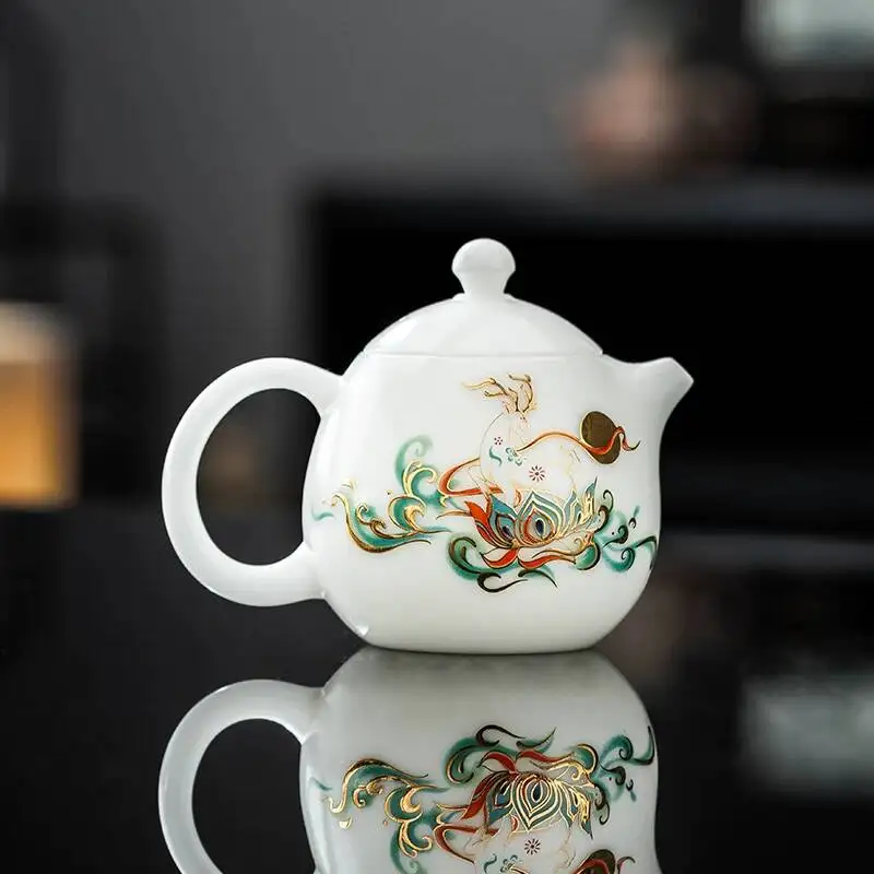 

Dunhuang Nine-Color Deer Ice Jade Porcelain Teapot For Home Use, Brewing Pot, Kung Fu Tea Set, Chinese White High-End Gift