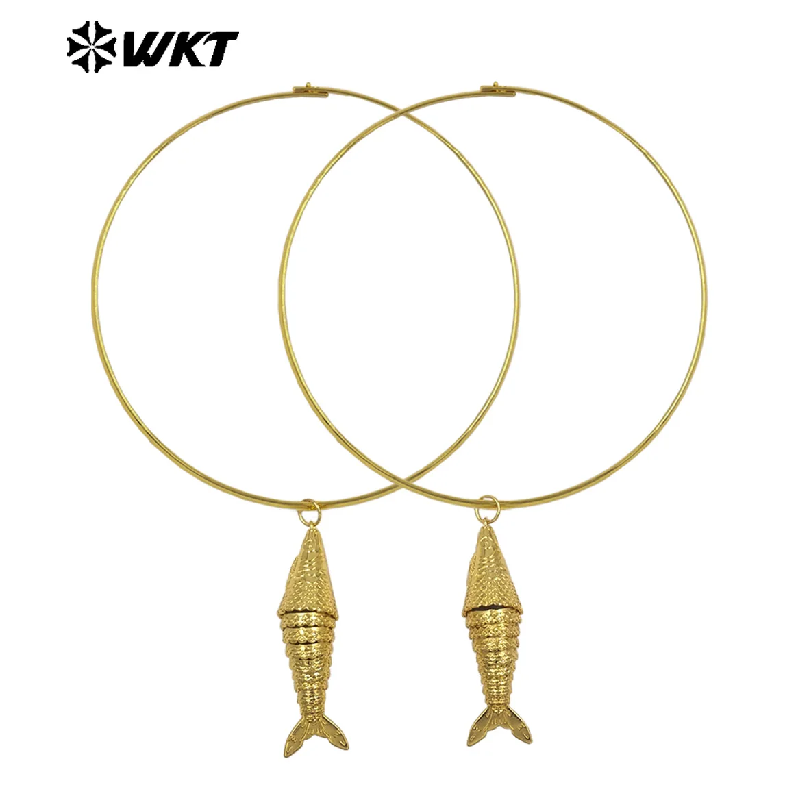 WT-N1540 Popular Vintage Style Gold Plated Choker With Yellow Brass Metal Fish Pendant Necklace For Friends Birthday Gift