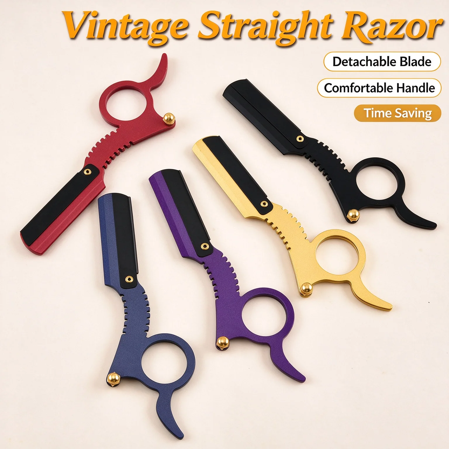 Thumb Ring Straight Razor Stainless Steel Vintage Barber Shaver Manual Razor for Shaving Beard Bald Head Eyebrow Hair Cutting