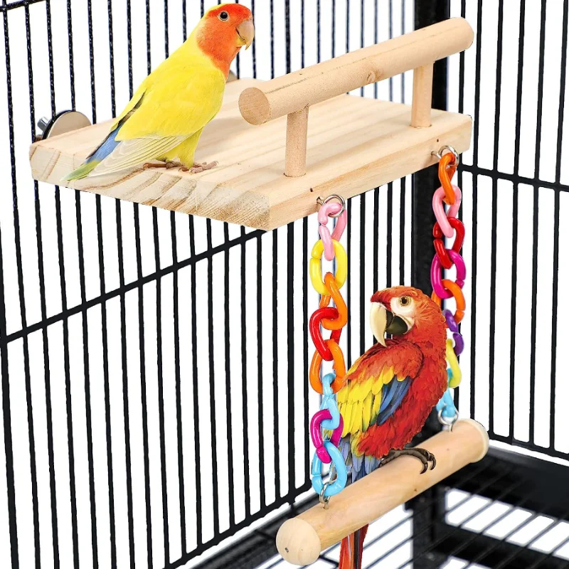 Parrot Toy Bird Cage Decoration Pendant Small Bird Cage Nibbling Toy Parrot Springboard Swing Combination Toys Are Varied