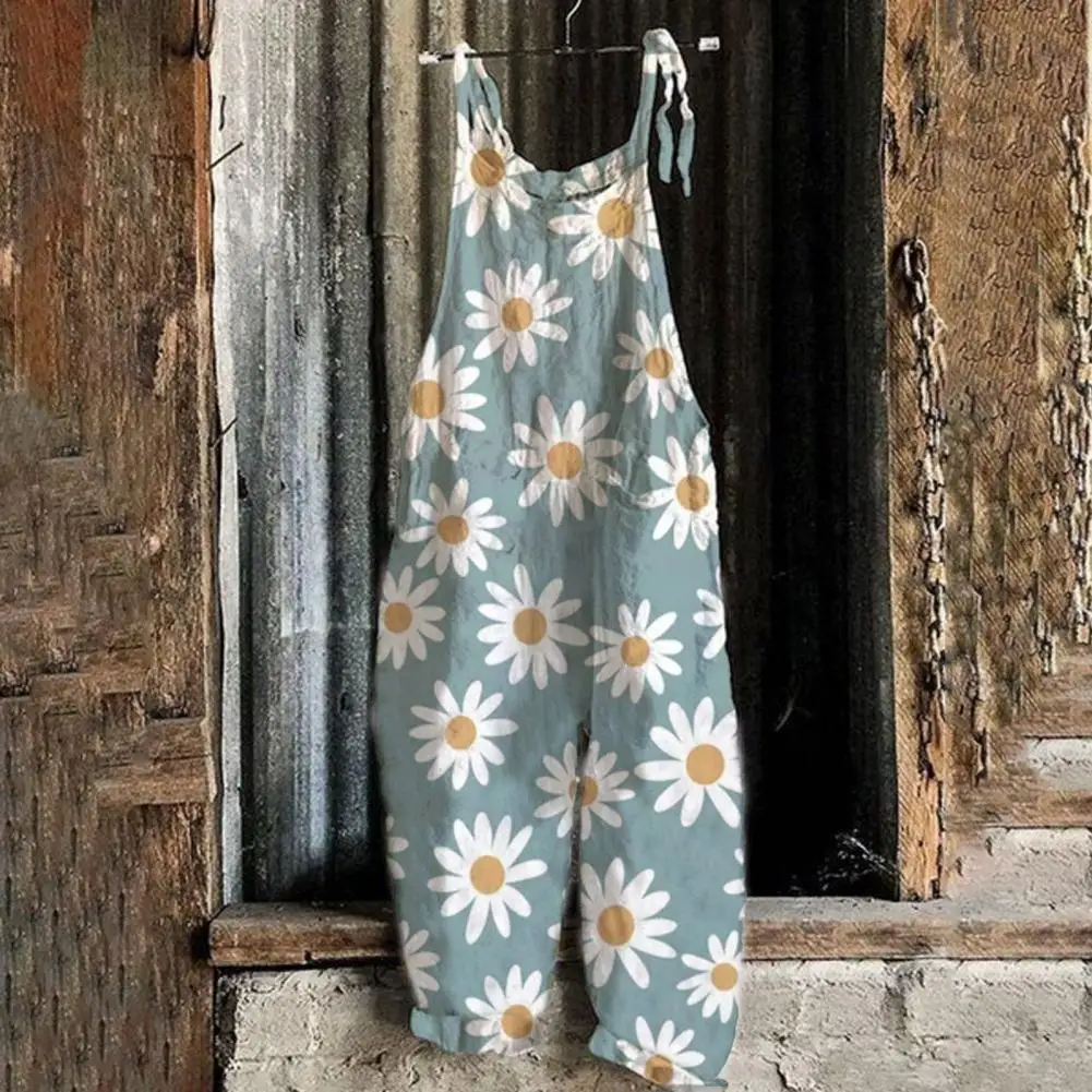 Hot！Boho Popular Women Jumpsuit Casual Floral Print Wide Leg Vintage Temperament Loose-fitting Jumpsuit for Holiday