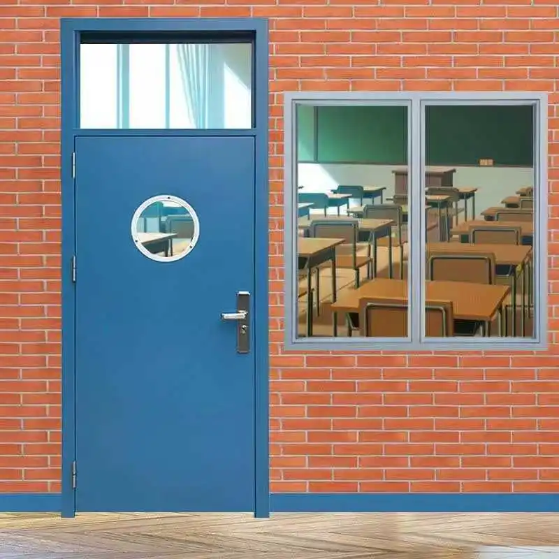School galvanized steel door, fire and sound insulation, with anti-collision impact coating