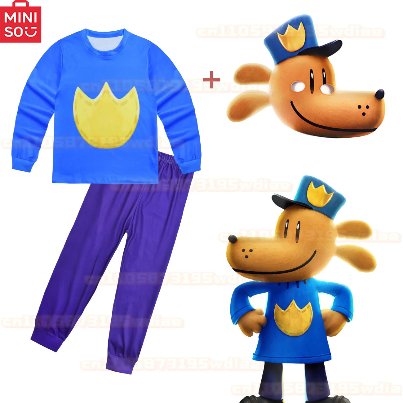 

MINISO Detective Dog and Cat Pattern Cartoon Dog Man Kids Carnival Dogman Costume Party Outfits Birthday Party Cloth COSPLAY
