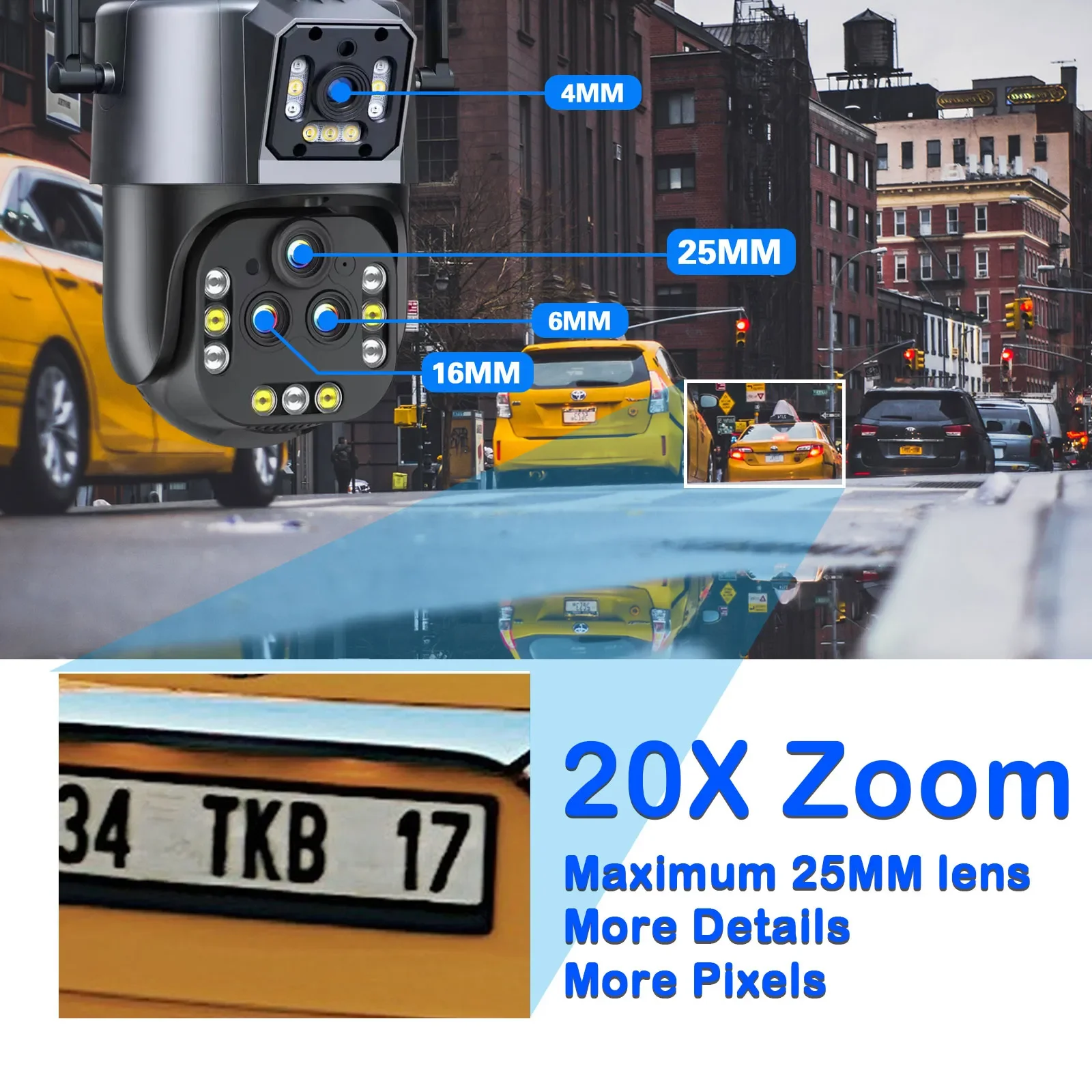 Caméra de surveillance extérieure PTZ IP WiFi Ultra 16MP/8K, dispositif de sécurité sans fil, avec 4 objectifs, n\'aime 20X, suivi automatique AI,