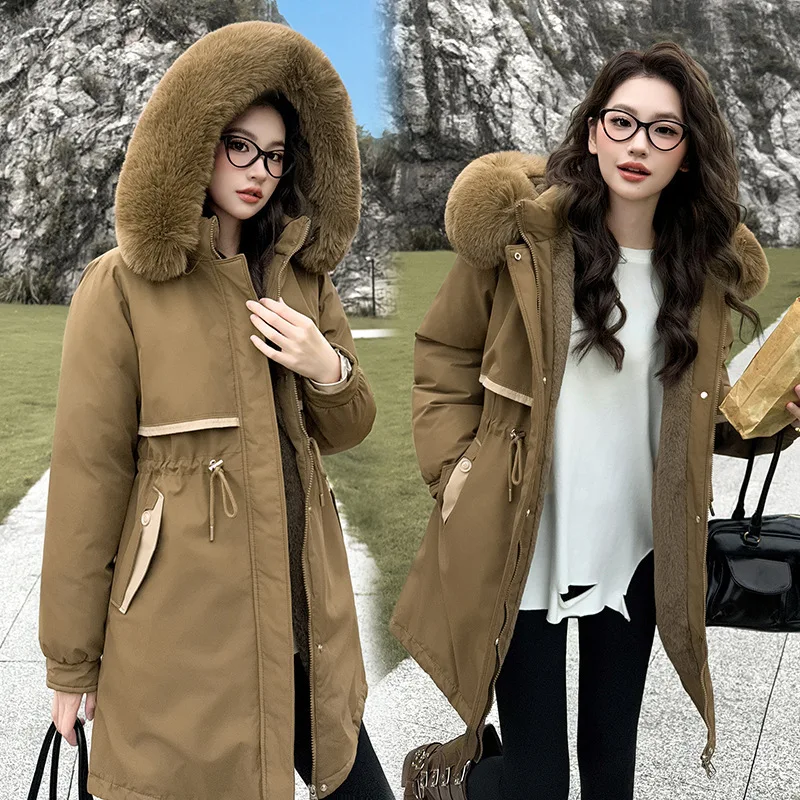 

Parkas For Winter Womens High-Low Cozy Zipper Adjustable Drawcord Suitable Lace Coat Padded Decorative High-End Elegance Buttons