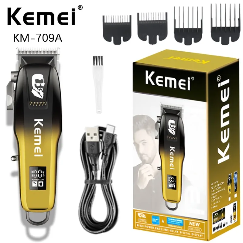 

Kemei Pro Electric Hair Clipper Km-709a Adjustable Cutter Head Professional Cordless Rechargeable Hair Cutter