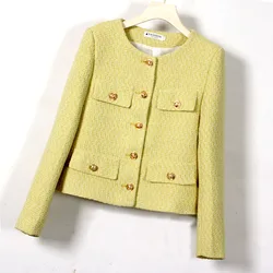 Manteau rétro en tweed chic pour femme, veste à boutonnage simple, manteau coréen, haute qualité, automne, hiver, nouveau, 2022