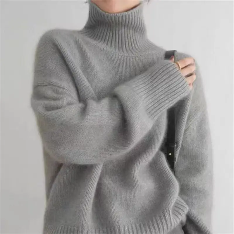Thickened High-Neck Pullover Sweater - Soft & Chewy, Slouchy Loose Fit, Minimalist Versatile Style, Warm & Cozy