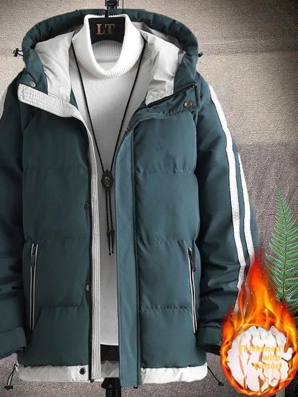 

Men's Thickened Hooded down Cotton Jacket Winter Warm Fashionable All-Match Cotton Coat Casual Loose Fit Polyester Fabric