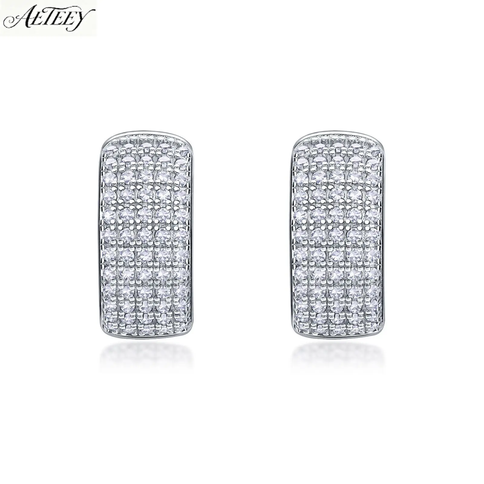 AETEEY S925 Silver Double Row Pave Moissanite Earrings Unisex Minimalist Daily Ear Jewelry