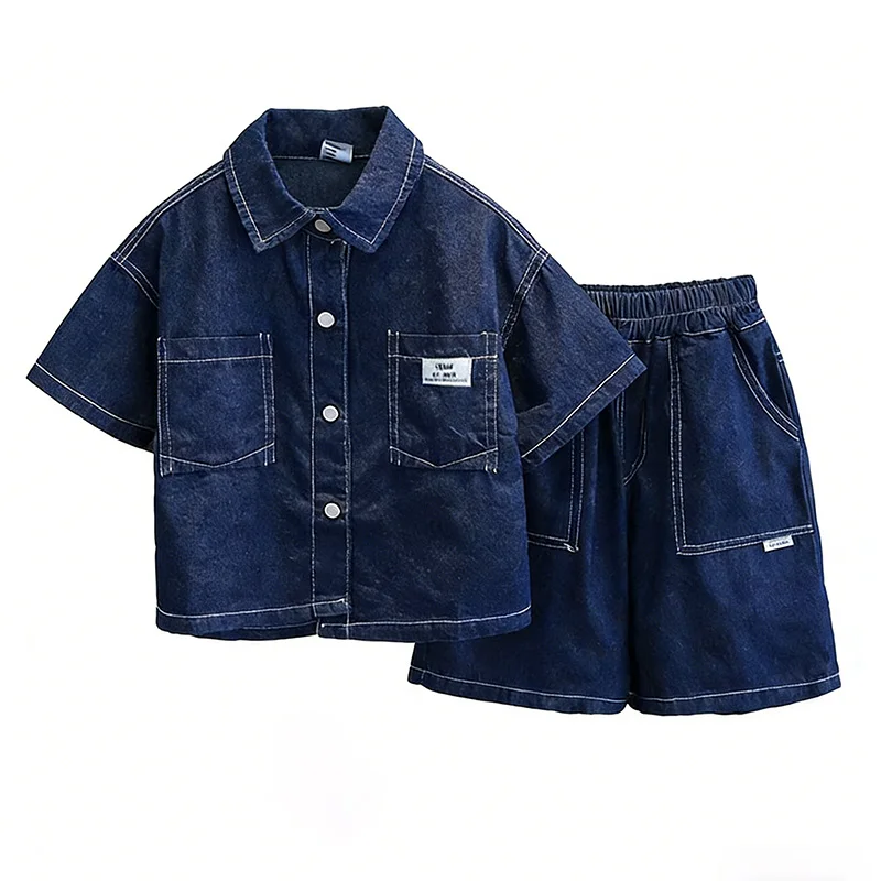 Traje vaquero de verano para niños, camisa de manga corta para bebés, pantalones cortos, conjunto de dos piezas, trajes de 2 uds., traje informal de 2 a 10 años, novedad de 2026