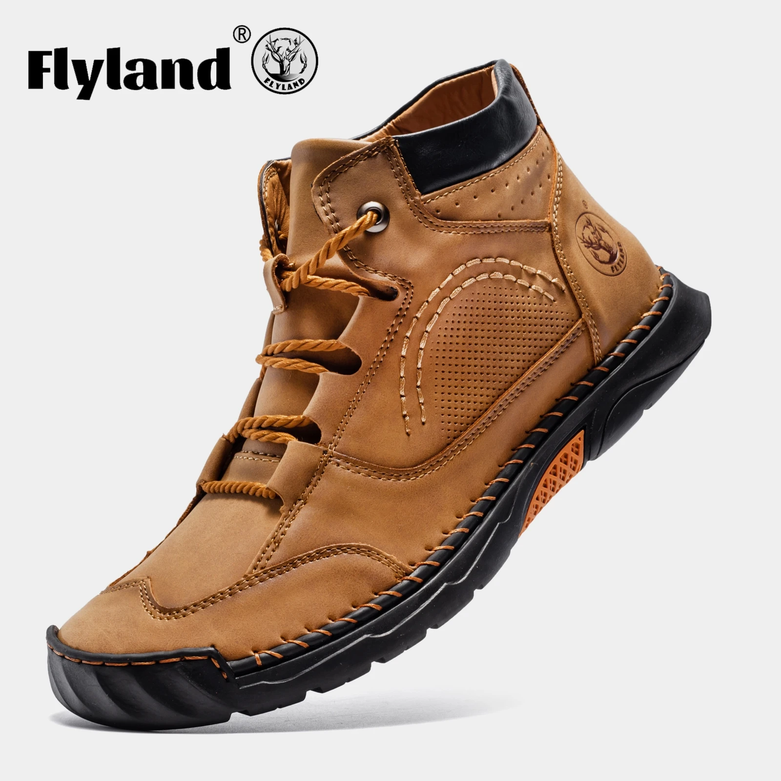 FLYLAND Fashion Men‘s Chukka Boots Casual Handmade Genuine Leather Men Shoes Anti-Slip Male Ankle Boot