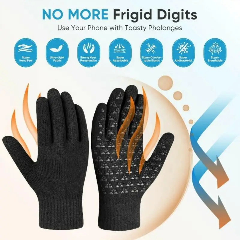 Winter Gloves Women Men Warm Winter Touch Screen Gloves Stretch Classical Knit Mittens Full Finger Outdoor Cycling Driving Glove