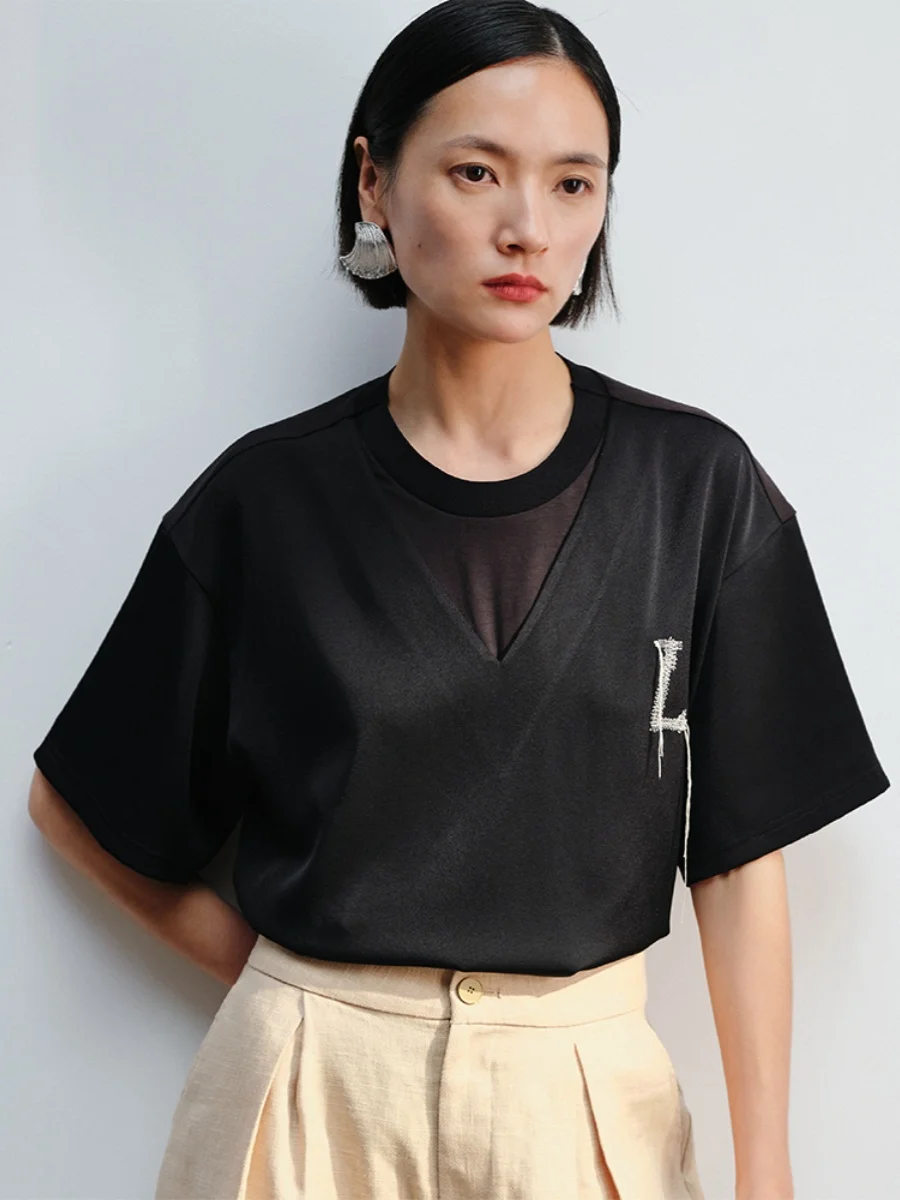 

Новая женская футболка Lihan из ацетата с эффектом охлаждения, универсальная, с элементами пэчворка, летняя, из смесового хлопка, с круглым вырезом, без рукавов...