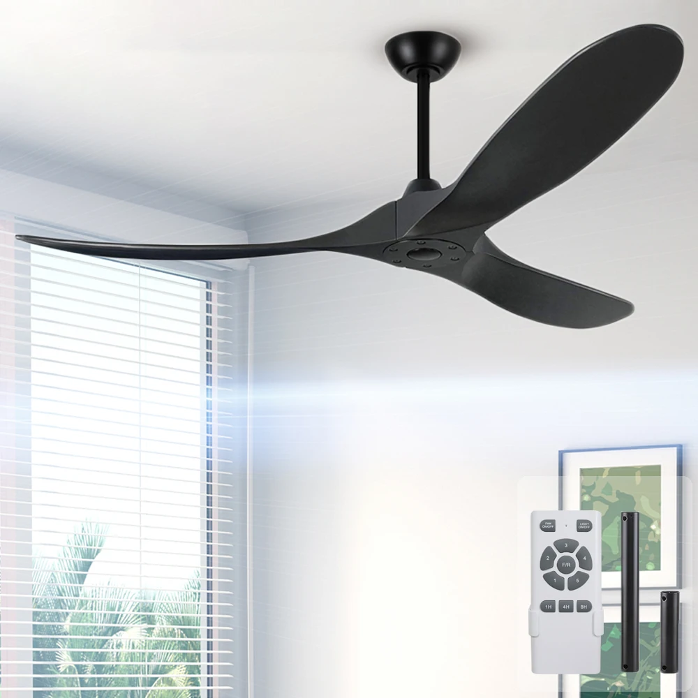 Luxury Matt Black 60 Inch Wooden Blade Ceiling Fan Without Light - Energy-Efficient, Silent Operation & Modern Elegance