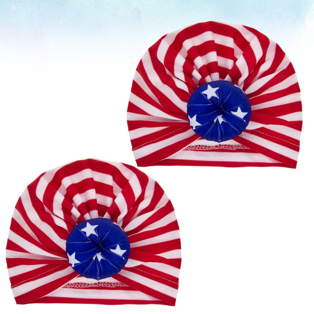 2 Pcs Baby Cotton Knitting Hat American Flag Printed Pattern Elastic for Newborn Baby Kids (Red) Kids American Flag Hat