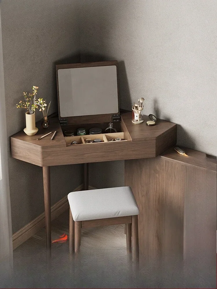

Digging solid wood corner dressing table, bedroom storage cabinet integrated small apartment corner dressing table, turning
