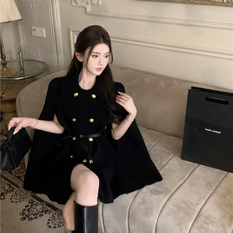 

Sli шерстяной плащ женский модный осенне-зимний пальто скрытый, приталенный, облегающий, корейский, двубортный, однотонный