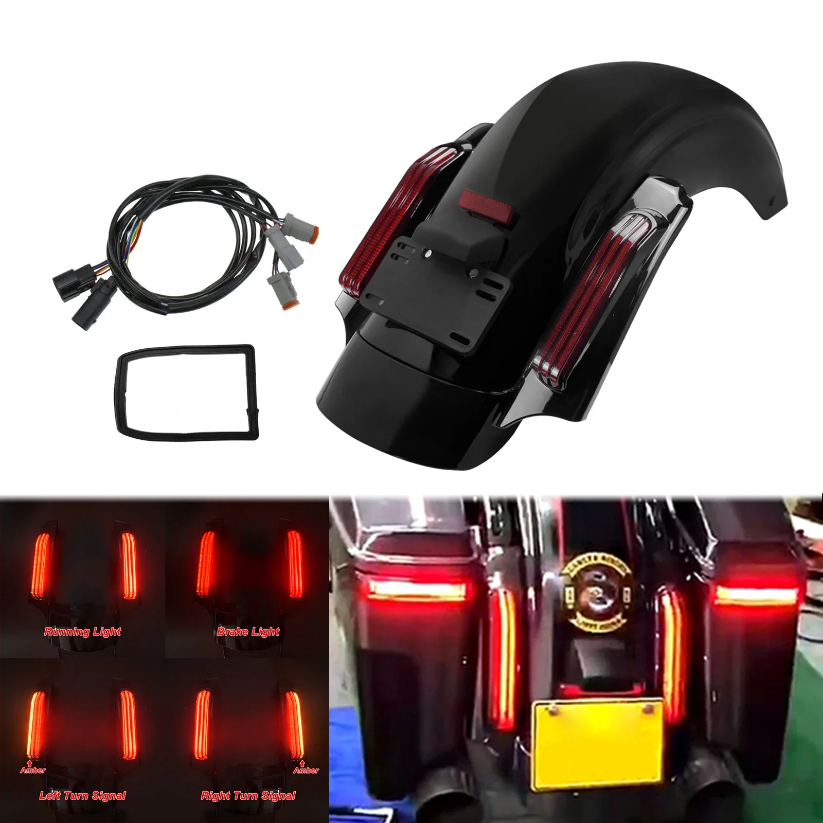 for Harley Touring Road King Street Glide FLHR XS Ultra Limited FLHTK Motorcycle Rear Fender Mudguard System Led Brake Light