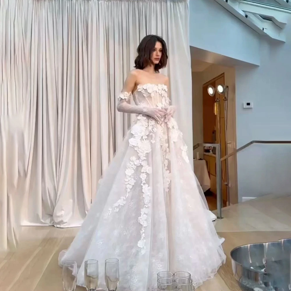 

New Elegant Wedding Dress Bride Gown Off-Shoulder Applique A-Line Backless Bridal Dress Formal Wedding Gown for Bride Customized