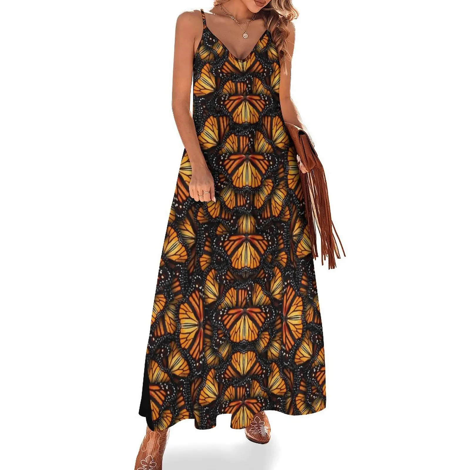 

Heaps of Orange Monarch Butterflies Sleeveless Long Dress long sleeve dresses evening dress loose summer dress