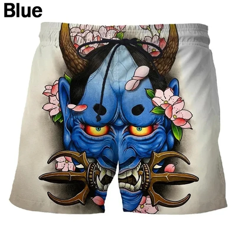 Summer Japanese Tattoo Mask Pattern 3D Print Beach Shorts Men Women Casual Trunks Surfing Board Shorts Swimwear Kids Clothing