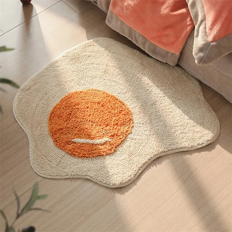 

Fried Frangipani Pattern Rugs Soft Plush Tufted Bathmat Doormat Anti-slip Bedroom Decor Poached Egg Living Room Floor Mat