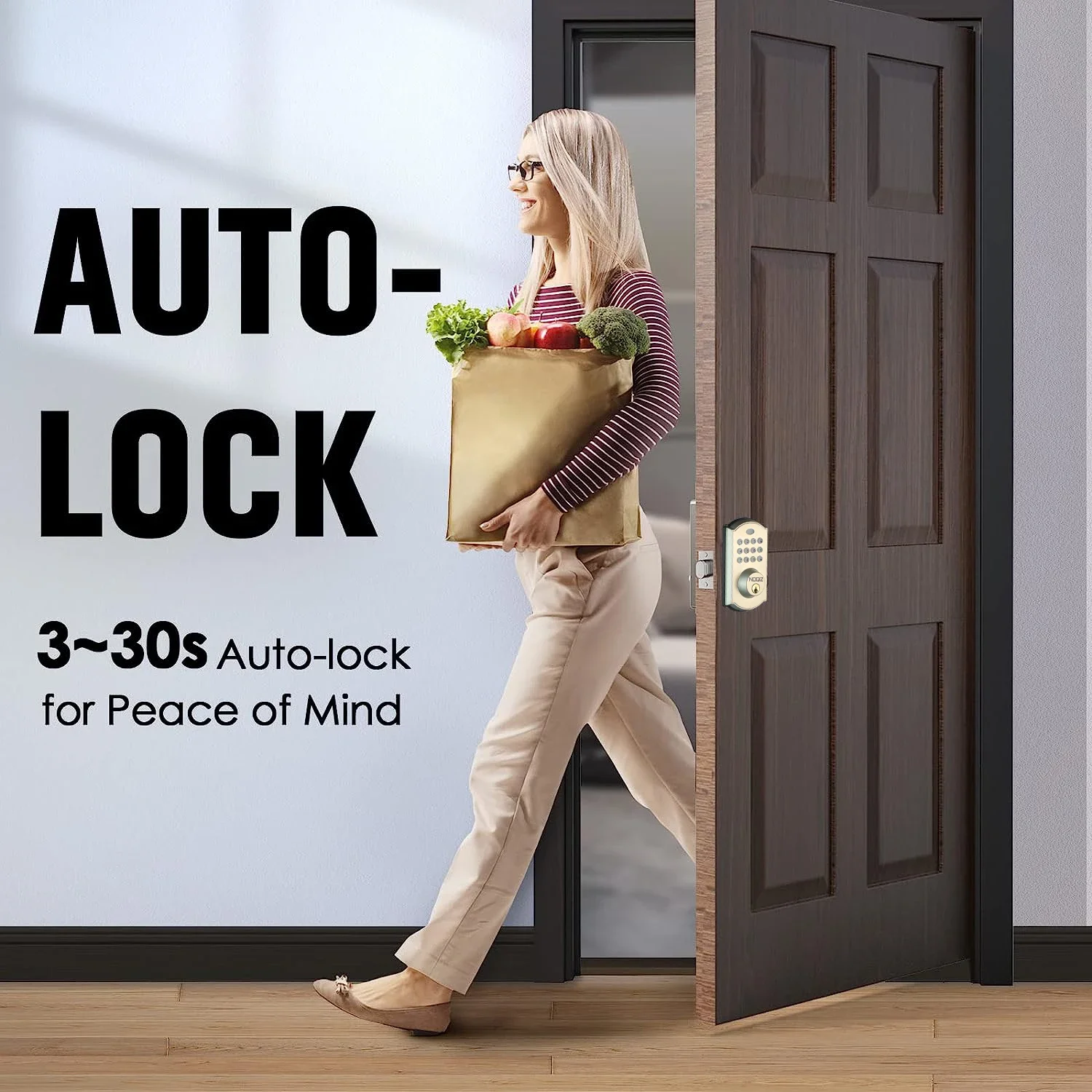 Keyless entry door lock - electronic door lock with keypad, smart latch lock with automatic lock, safe waterproof  19l