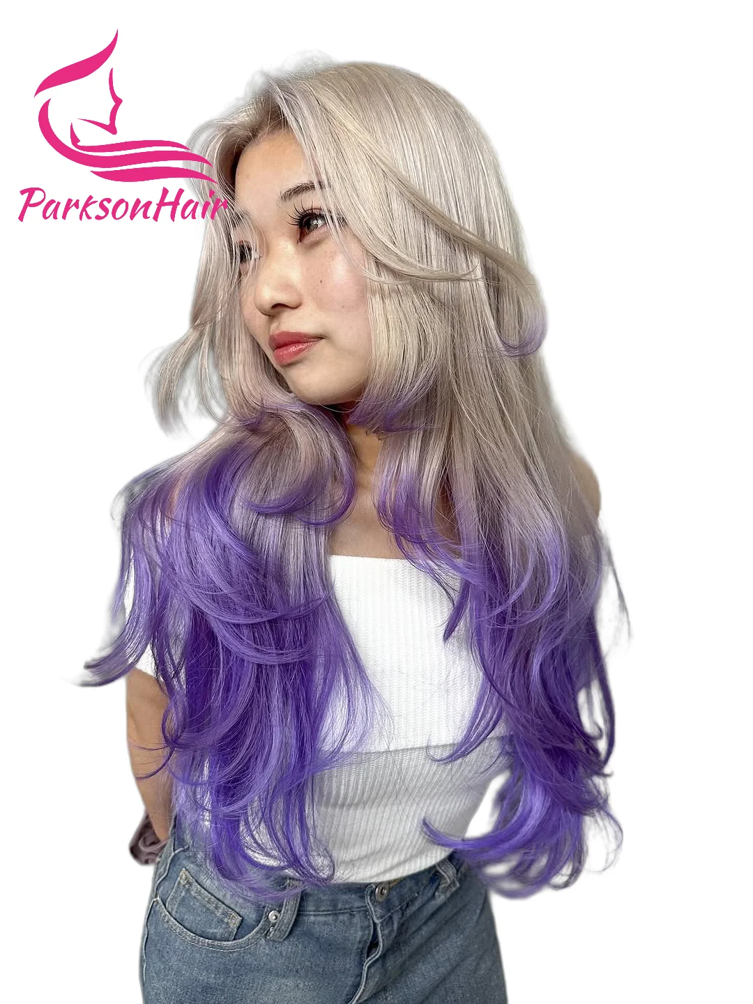 

13x6 Ash Blonde With Purple Lace Front Human Hair Wigs For Women PrePlucked Brazilian Straight 13x4 Transparent Lace Frontal Wig