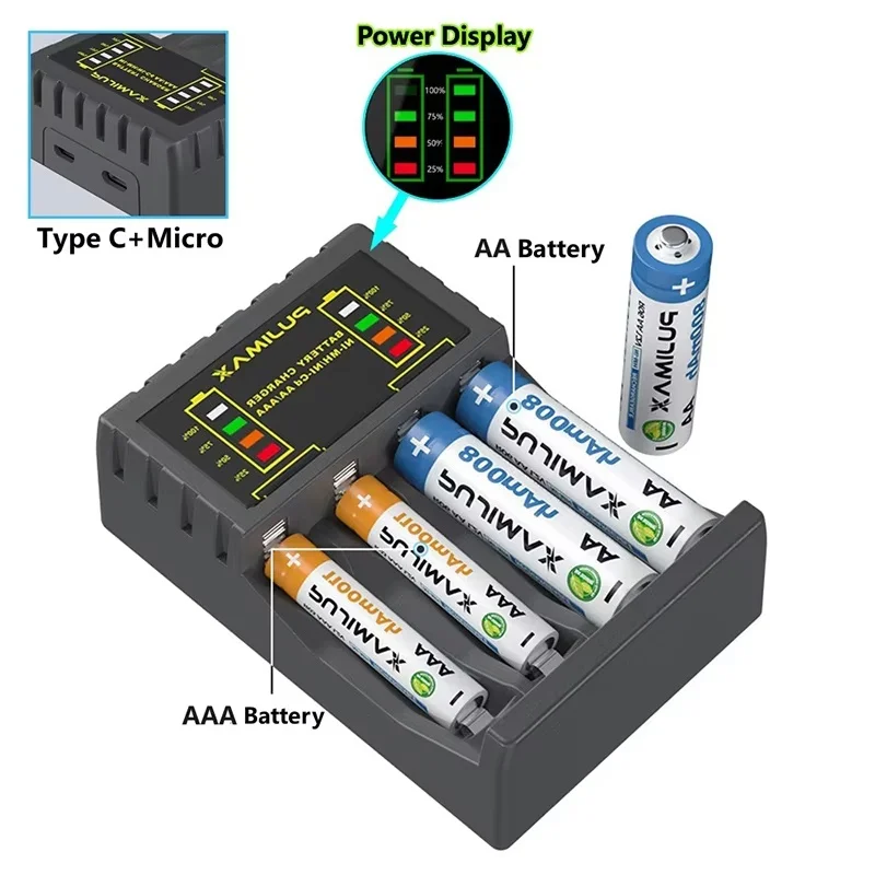 4 Slots Battery Charger With LED Intelligent Display Charger For 1.2V Ni-MH/Ni-Cd Rechargeable Batteries AAA/AA Battery Charger