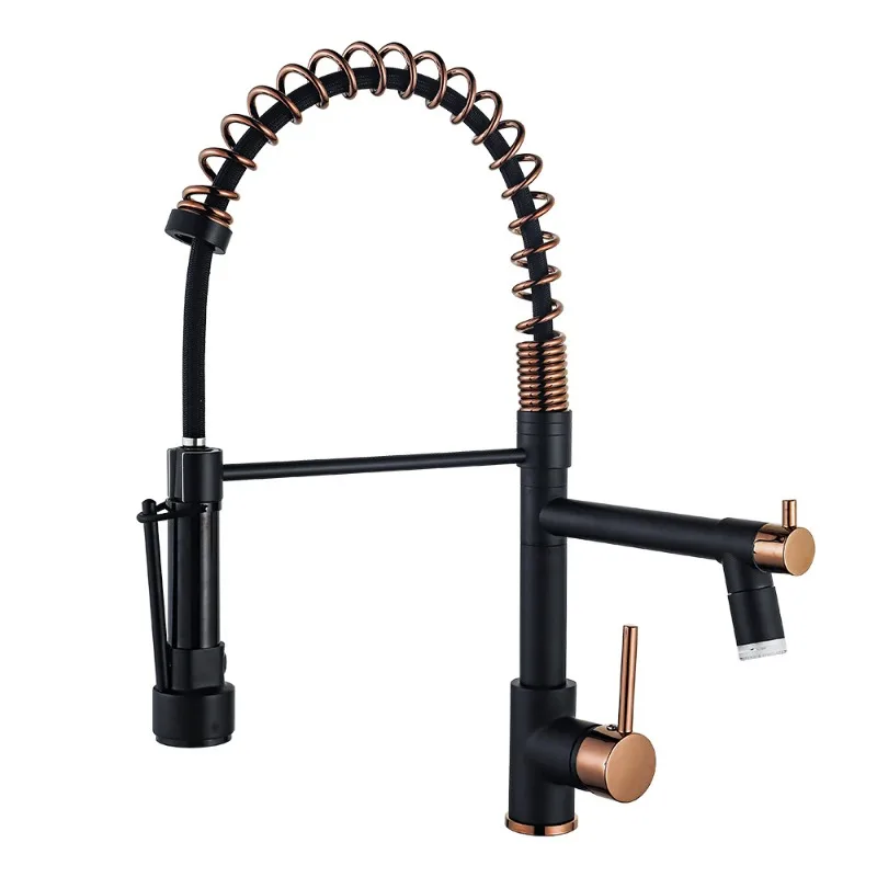 

Kitchen faucet, black with rose gold multifunctional hot and cold sink American spring
