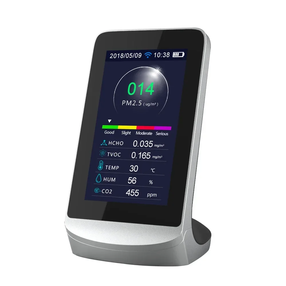 Multi-function Air quality monitor with Tuya wifi , CO2 PM2.5 PM10 PM1.0 HCHO TVOC gas detector transfer the data to your Phone