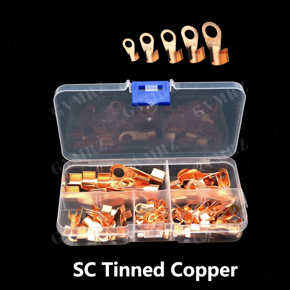 80PCS SC Tinned Copper Lug Ring Wire Connectors Bare Cable Terminal Copper