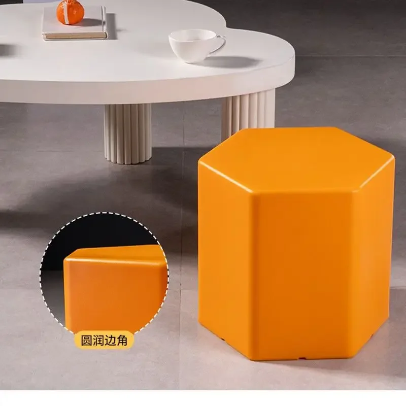 

Creative Plastic Low Stool Simple Living Room Shoe Changing Bench Small Apartment Home Modern Hexagonal Ottomans Home Furniture