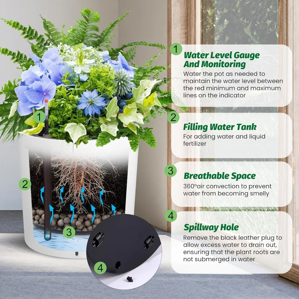 

Set of 2 Tall Round Planters – 20" Flower Pots with Drainage Water Level Indicator | for Indoor Outdoor Use