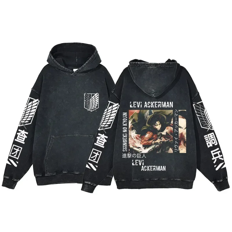 

Anime Attack on Titan Hoodie Men Cosplay Long Sleeve Sweatshirt Vintage Black Pullover Workout Fashion Hoodie Graphic Print Tops