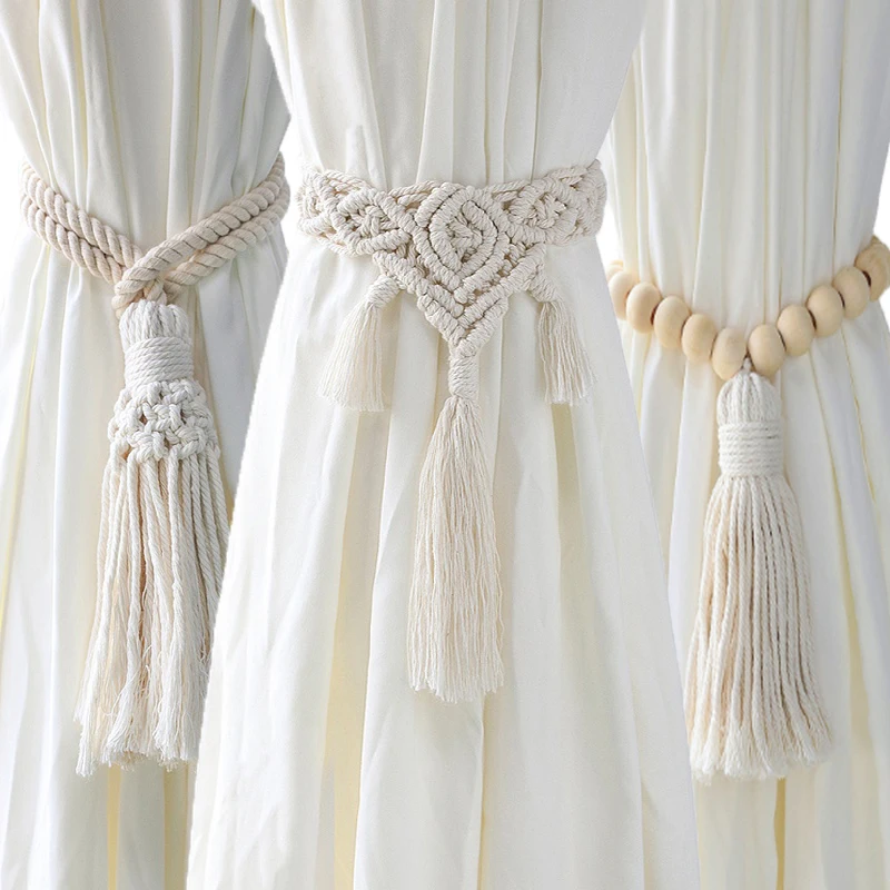 Bohemian Style Hand-woven Curtain Tie Rope With Beadfringe Farmhouse Decorative Pendant Curtain Tassel Strap Room Decor