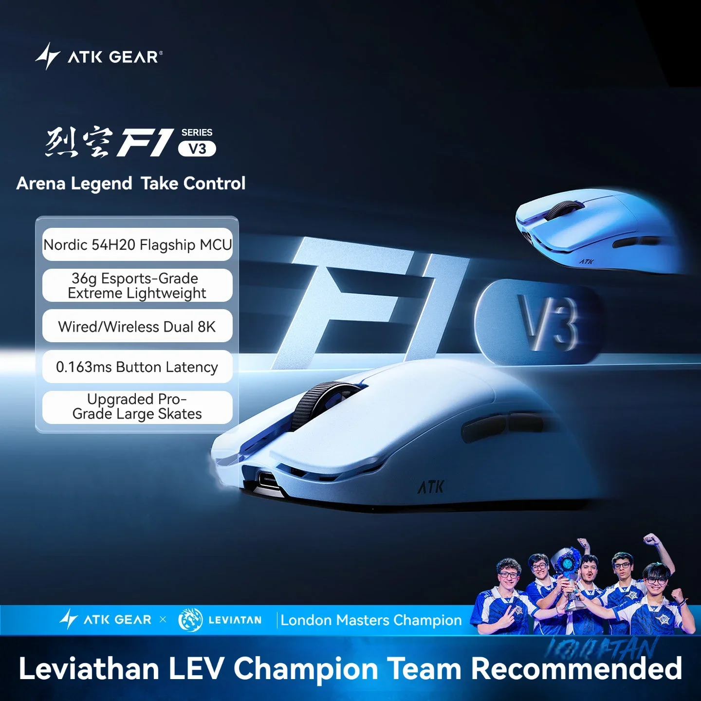 ATK F1V3 Wireless Gaming Mouse NORDIC 54LM20 PAW3955Master 36g Ultra Lightweight Dual 8K 20000FPS 0.174ms Latency Esports Office