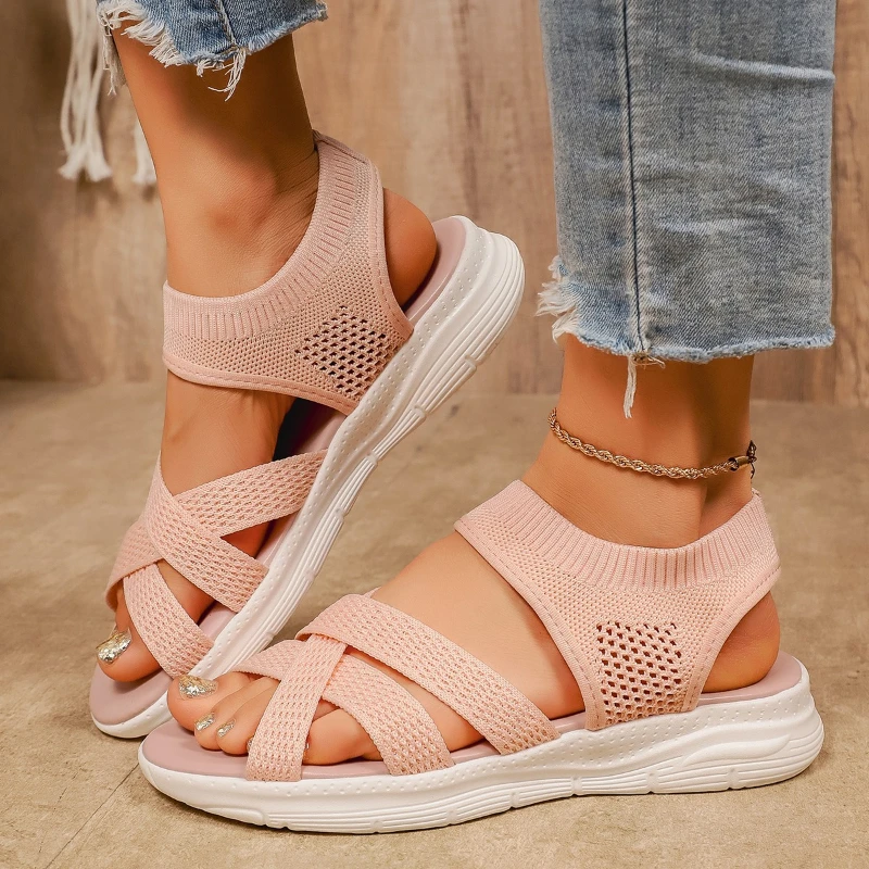 Sommerliche Keilsandaletten mit dickem Absatz, Peeptoe, elastischem Riemen, modische, lässige Damen-Sandalen, atmungsaktive, leichte Schuhe