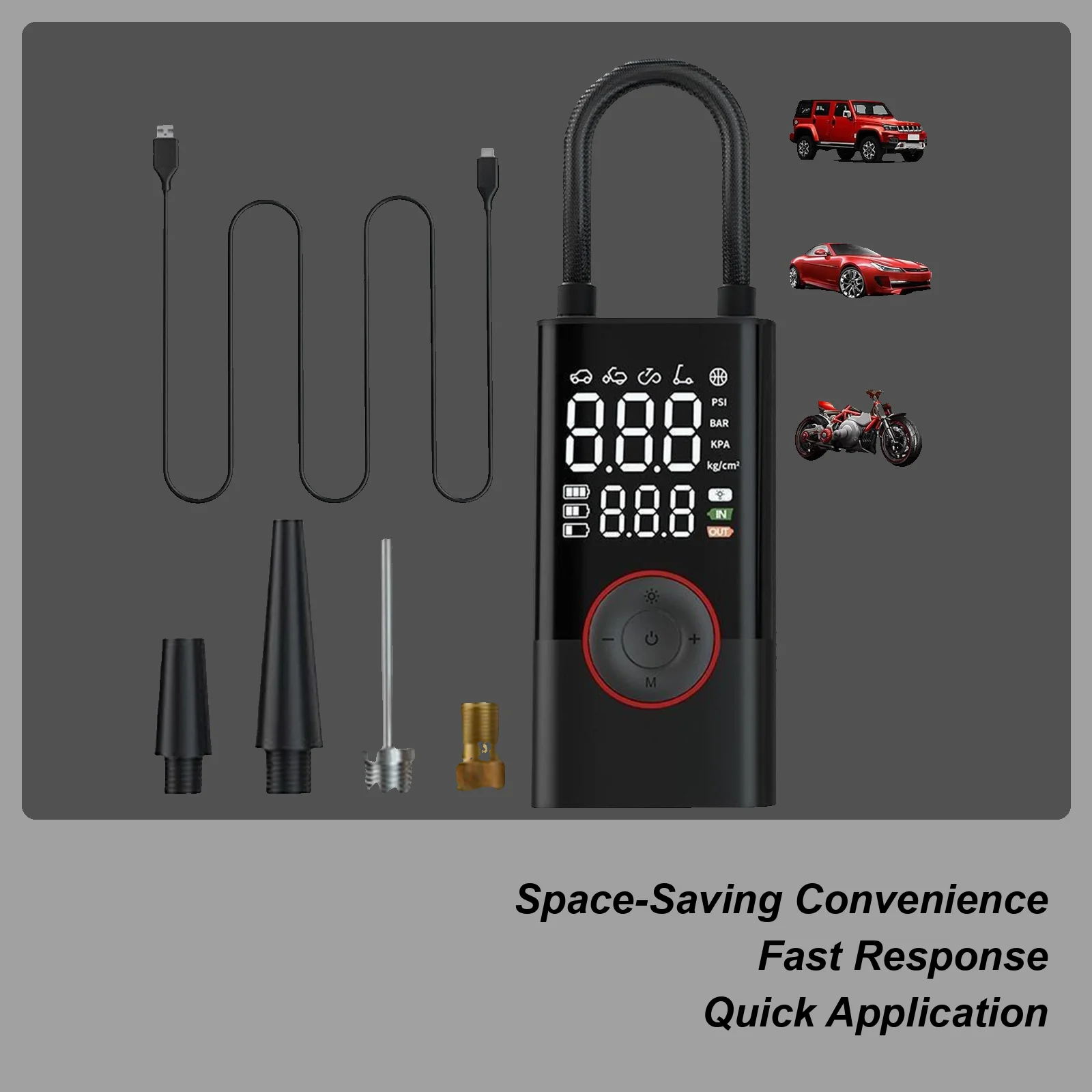 

Автомобильный насос для шин 150PSI с автоматическим отключением, электрический компрессор, 5 режимов, цифровой дисплей, быстрая накачка, портативный насос для подкачки шин