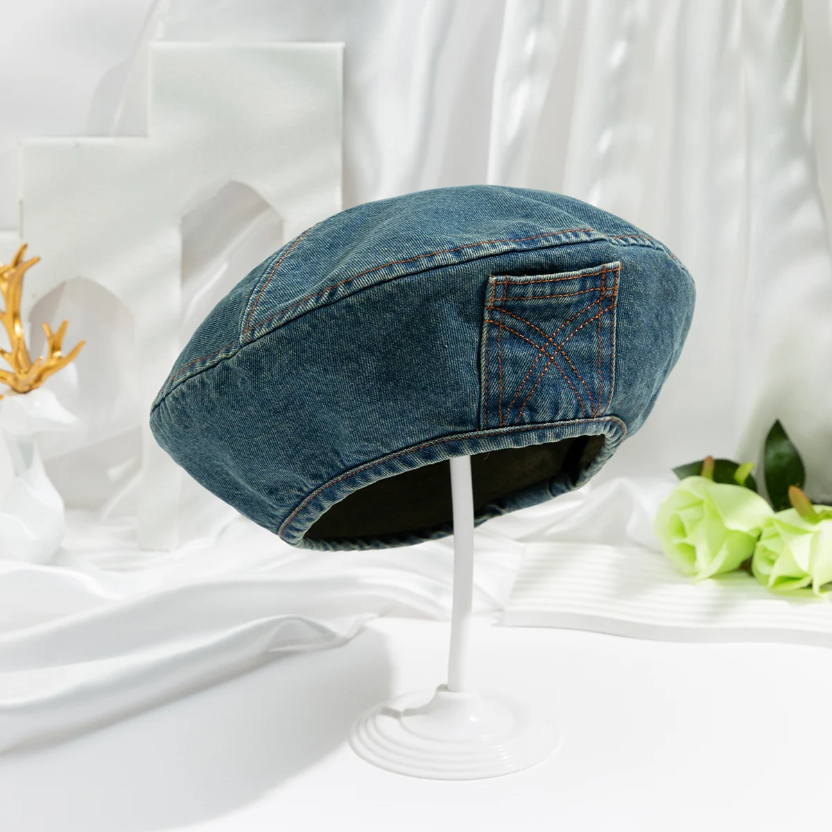Vintage do old wash smooth denim beret head around the face small spring/summer simple casual painter hat