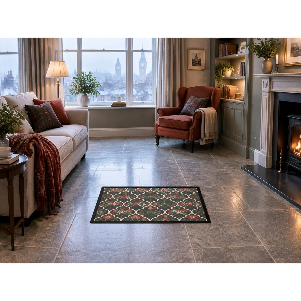 VIKAMA British Slate Brick Trellis Vine Flannel Door Mat, Thickened Memory Foam Mat, UK Home Decor for Utility Room, Living Room