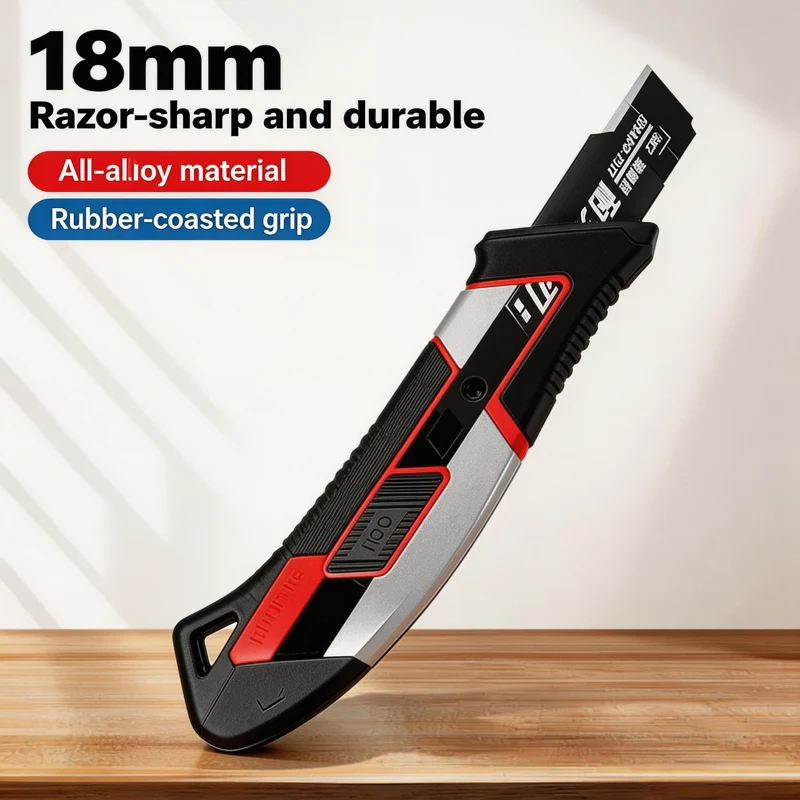 18mm Heavy-Duty Zinc Alloy Utility Knife, SK2 Steel Blade with TPR Non-Slip Grip,Auto-Lock for Construction & Industrial Cutting